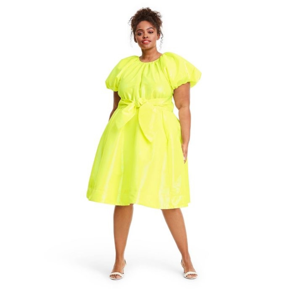Christopher John Rogers Yellow Puff Sleeve Dress